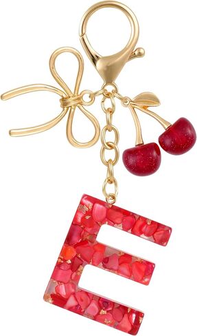 Resin Initial Keychain with Cherry & Bow - Cute Purse, Handbag, Backpacks - Letter Bag Charm for Women, Girls in Saudi Arabia