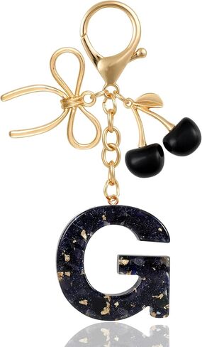 Resin Initial Keychain with Cherry & Bow - Cute Purse, Handbag, Backpacks - Letter Bag Charm for Women, Girls in Saudi Arabia