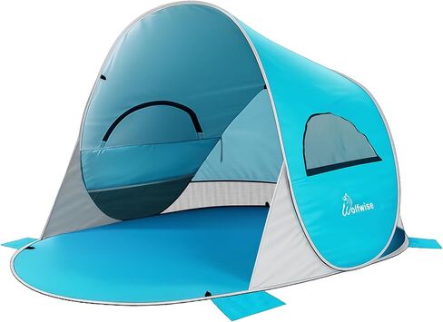 WolfWise UPF 50+ Easy Pop Up 3-4 Person Beach Tent Sport Umbrella Instant Sun Shelter Tent Sun Shade Canopy, Dark Shelter-Blue in Kuwait