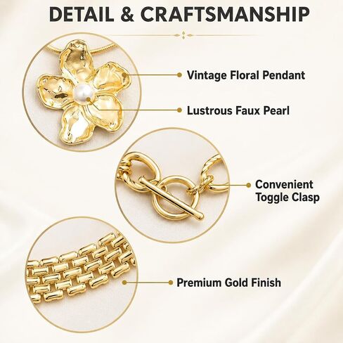 Gold Flower Necklace Stack for Women - 14K Gold Layered Trio Set, Boho Chunky Flower Necklaces, Waterproof Necklace Stack, Perfect for Everyday Layering Jewelry Gift in Saudi Arabia