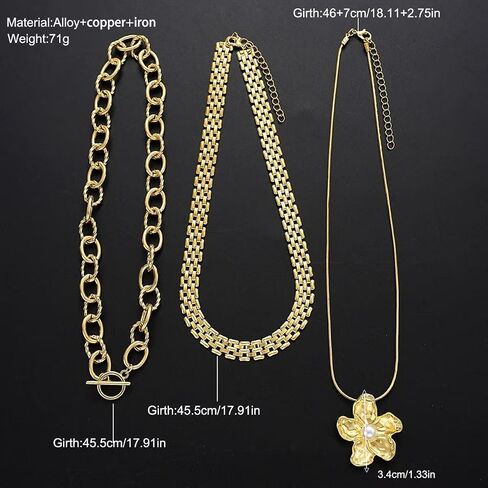 Gold Flower Necklace Stack for Women - 14K Gold Layered Trio Set, Boho Chunky Flower Necklaces, Waterproof Necklace Stack, Perfect for Everyday Layering Jewelry Gift in Saudi Arabia