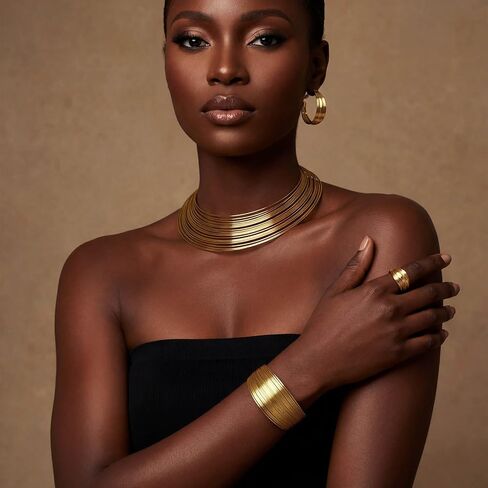 4PCS African Gold Jewelry Set Plated Necklace Earrings Ring Bracelet Chunky Bib Jewelry Sets for Women in Saudi Arabia