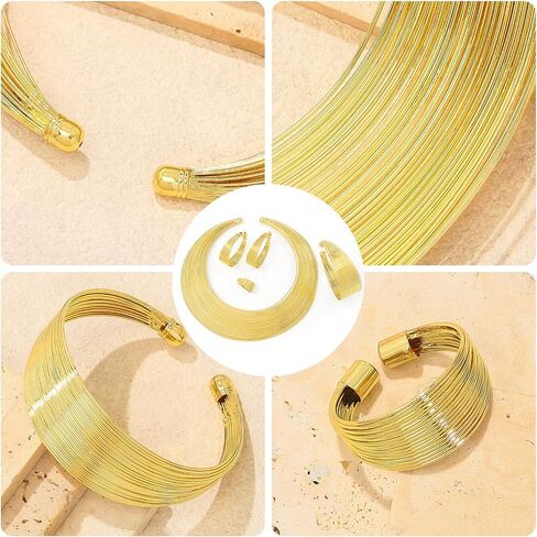 4PCS African Gold Jewelry Set Plated Necklace Earrings Ring Bracelet Chunky Bib Jewelry Sets for Women in Saudi Arabia
