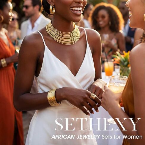 4PCS African Gold Jewelry Set Plated Necklace Earrings Ring Bracelet Chunky Bib Jewelry Sets for Women in Saudi Arabia