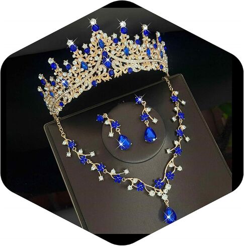 Silver/Gold Tiaras Crowns for Women,Necklace Earrings Crystal Bridal Jewelry Set For Wedding, Birthday, Quinceañera for Prom Party Cosplay A13 in Saudi Arabia