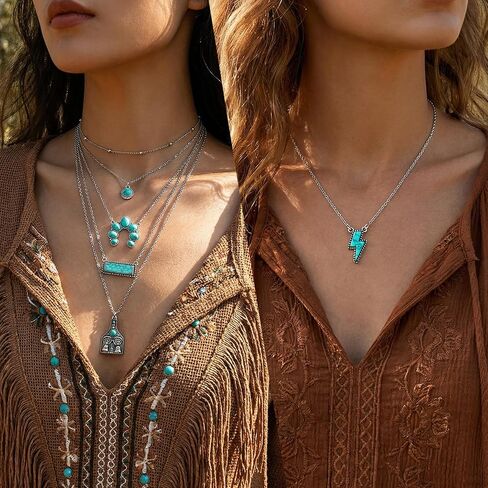 50Pcs Bohemian Jewelry Set With Turquoise Necklace, Dangle Earrings, Stackable Bangle Bracelets, Knuckle Rings, Vintage Western Boho Turquoise Jewelry Set for Women Anniversary Birthday Gift in Saudi Arabia