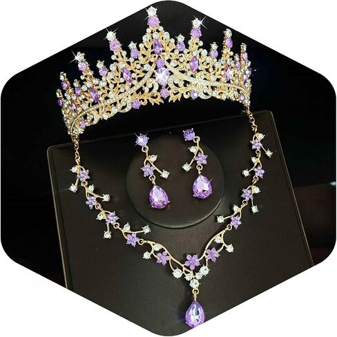 Silver/Gold Tiaras Crowns for Women,Necklace Earrings Crystal Bridal Jewelry Set For Wedding, Birthday, Quinceañera for Prom Party Cosplay A13 in Saudi Arabia