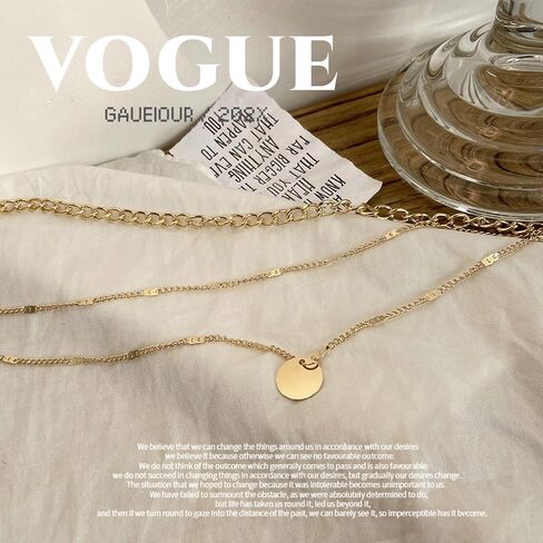 GAUEIOUR Gold Necklaces for Women,Boho Jewellery Set Adjustable 18K Layered Pendant Disc Coin Necklace, Fashion Versatile Stacked Choker Chain Jewelry for Women in Saudi Arabia