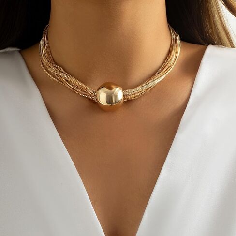 Gold Chunky Bead Necklace Set for Women - Adjustable Layering Jewelry Set, Beads Necklace Jewelry in Kuwait