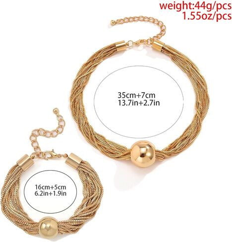 Gold Chunky Bead Necklace Set for Women - Adjustable Layering Jewelry Set, Beads Necklace Jewelry in Kuwait