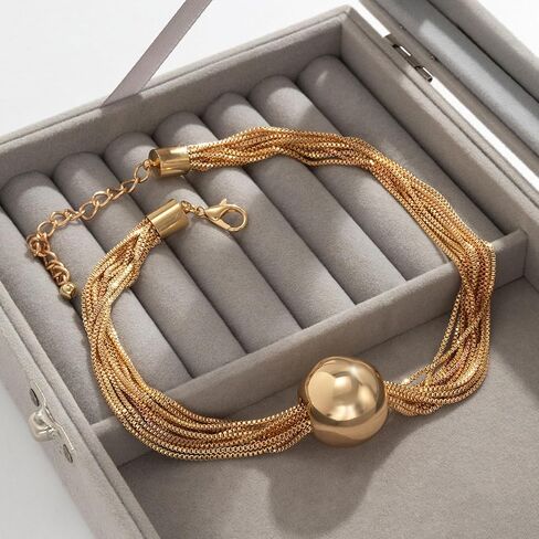 Gold Chunky Bead Necklace Set for Women - Adjustable Layering Jewelry Set, Beads Necklace Jewelry in Kuwait