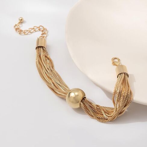 Gold Chunky Bead Necklace Set for Women - Adjustable Layering Jewelry Set, Beads Necklace Jewelry in Kuwait