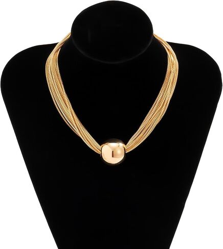 Gold Chunky Bead Necklace Set for Women - Adjustable Layering Jewelry Set, Beads Necklace Jewelry in Kuwait