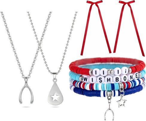 Wishbone Star Neckalce Bracelets and Hair Clip Set Merch Bow Hair Clip for Fans Gift in Saudi Arabia