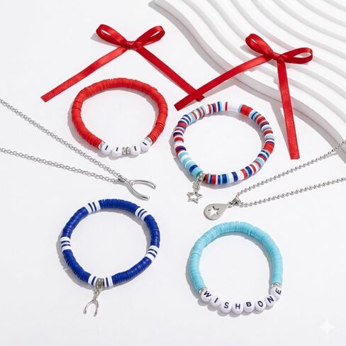 Wishbone Star Neckalce Bracelets and Hair Clip Set Merch Bow Hair Clip for Fans Gift in Saudi Arabia