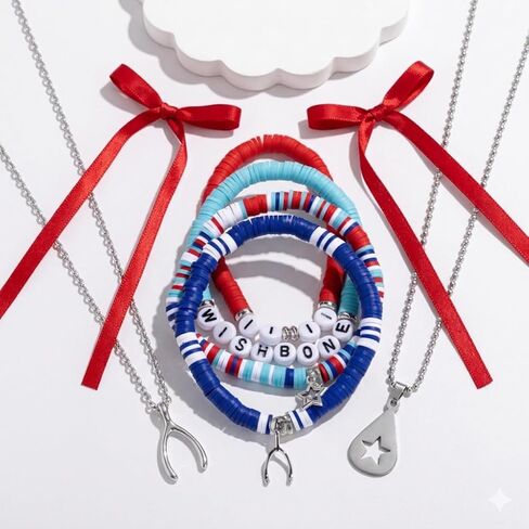 Wishbone Star Neckalce Bracelets and Hair Clip Set Merch Bow Hair Clip for Fans Gift in Saudi Arabia