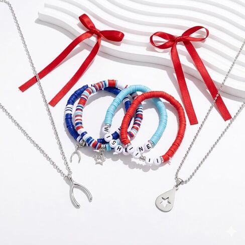 Wishbone Star Neckalce Bracelets and Hair Clip Set Merch Bow Hair Clip for Fans Gift in Saudi Arabia