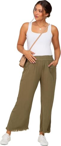 PinkBlush Olive Linen Frayed Hem Crop Maternity Pants in Saudi Arabia