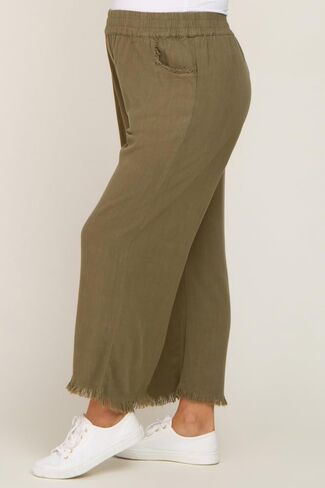 PinkBlush Olive Linen Frayed Hem Crop Maternity Pants in Saudi Arabia