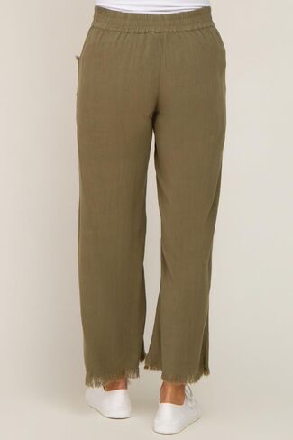 PinkBlush Olive Linen Frayed Hem Crop Maternity Pants in Saudi Arabia