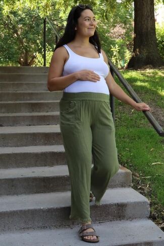 PinkBlush Olive Linen Frayed Hem Crop Maternity Pants in Saudi Arabia