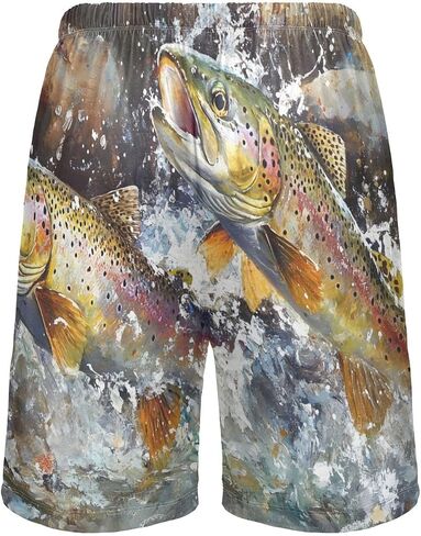 Mens Sleep Shorts Trout River Print, Elastic Pajama Pants Sleepwear with Pockets S in Kuwait