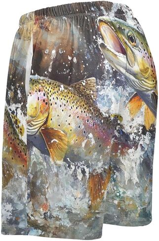 Mens Sleep Shorts Trout River Print, Elastic Pajama Pants Sleepwear with Pockets S in Kuwait