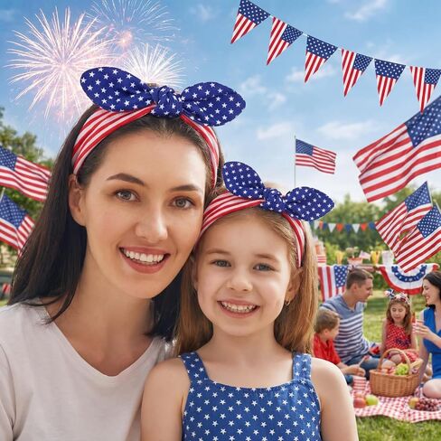 6 قطع من عصابة رأس Tigeen Mommy and Me في الرابع من يوليو، عصابة رأس لعيد الاستقلال، إكسسوار وطني لحفلات عيد الاستقلال، والمسيرات، وأنشطة المحاربين القدامى، والحفلات ذات الطابع الشخصي، والارتداء اليومي in Kuwait