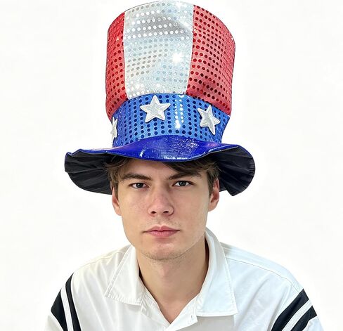 GJD 4th of July Hat American Flag Top Hat Red White Blue Adult Patriotic Headwear for Independence Day Party Dress Up in Saudi Arabia