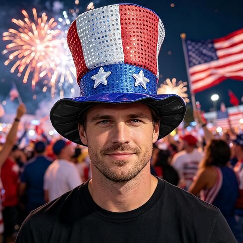 GJD 4th of July Hat American Flag Top Hat Red White Blue Adult Patriotic Headwear for Independence Day Party Dress Up in Saudi Arabia