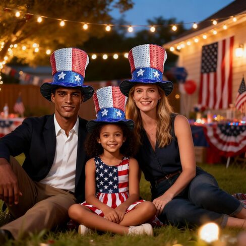 GJD 4th of July Hat American Flag Top Hat Red White Blue Adult Patriotic Headwear for Independence Day Party Dress Up in Saudi Arabia