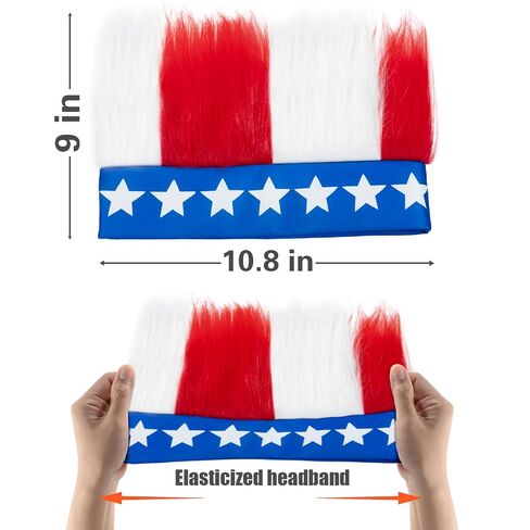Patriotic Hairy Headband Red White Blue Troll Wig Hat & Costume Accessory Crazy Hats for 4th of July, Memorial Day, and Sports Events in Saudi Arabia