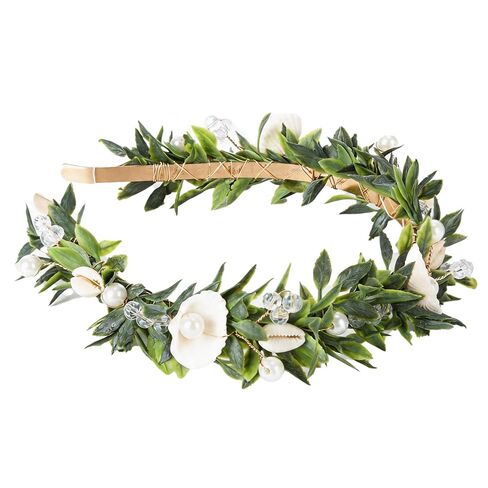 Seashell Flower Crown Headband, Boho Sea Shell Crown Hair Accessories with Green Leaf for Women Bride Summer Beach Wedding Princess Birthday Merrmaid Cosplay Costumes Headwear in Saudi Arabia