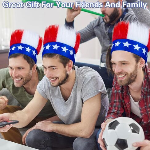 Patriotic Hairy Headband Red White Blue Troll Wig Hat & Costume Accessory Crazy Hats for 4th of July, Memorial Day, and Sports Events in Saudi Arabia