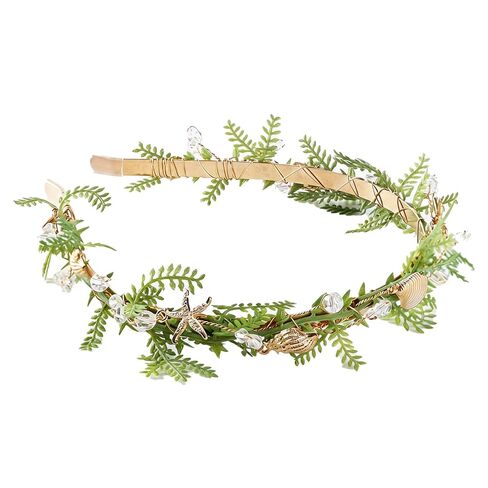 Seashell Flower Crown Headband, Boho Sea Shell Crown Hair Accessories with Green Leaf for Women Bride Summer Beach Wedding Princess Birthday Merrmaid Cosplay Costumes Headwear in Saudi Arabia