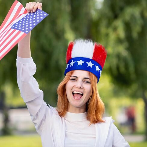 Patriotic Hairy Headband Red White Blue Troll Wig Hat & Costume Accessory Crazy Hats for 4th of July, Memorial Day, and Sports Events in Saudi Arabia