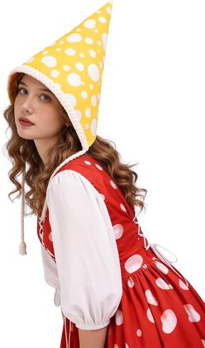 Mushroom Gnome Hat, Polka Dot Cone Elf Fairy Coif, Dwarf Cottagecore Costume Headwear in Saudi Arabia