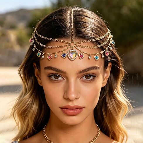 Boho Gold Head Chain Jewelry for Women Layered Coin Headpiece Costume Heart Hair Accessories (Sequins) in Saudi Arabia