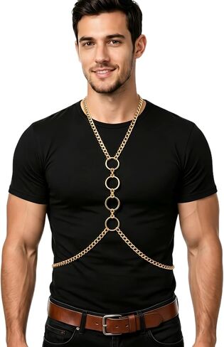 Men's Chest Harness Chain Costume, Male Body Harness Belt Punk Fashion Rave Outfit for Festival Party Halloween Cosplay R05 in Saudi Arabia