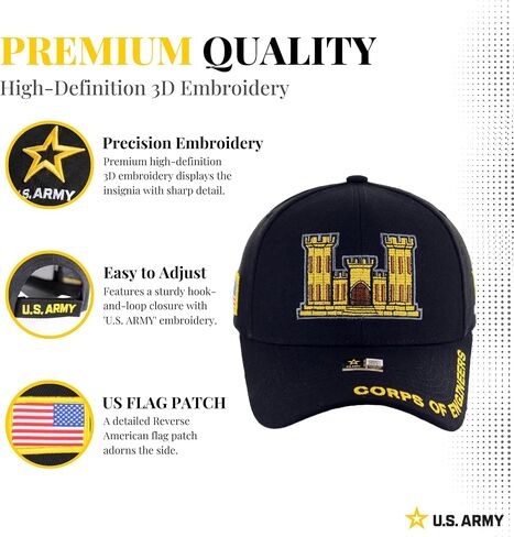 Officially Licensed U.S. Army Military Vietnam Veteran Baseball Cap - Corps of Engineers Embroidered U.S. Flag Premium Quality Adjustable Hook-and-Loop Closure Hat in Saudi Arabia
