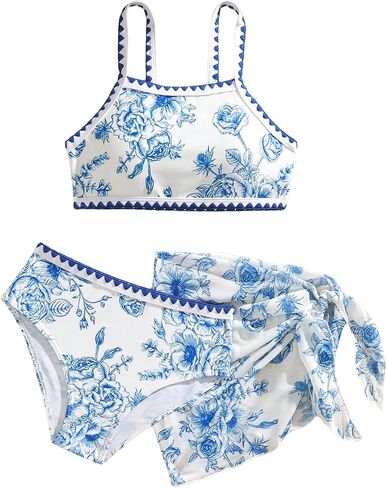 Verdusa Girl's 3 Piece Floral Bikini Sets Boho Swimsuits with Cover Up Skirt in Kuwait