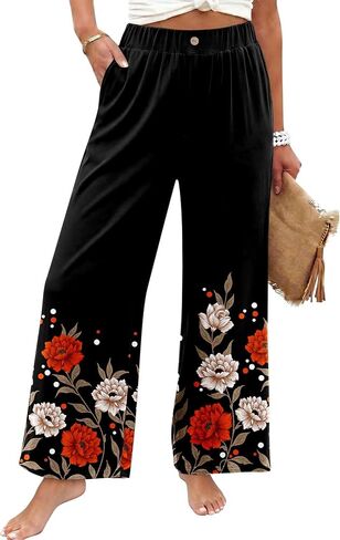 سراويل KISSMODA النسائية واسعة الساق بخصر عالي المرونة Palazzo Lounge Pants سراويل واسعة مع جيوب in Kuwait