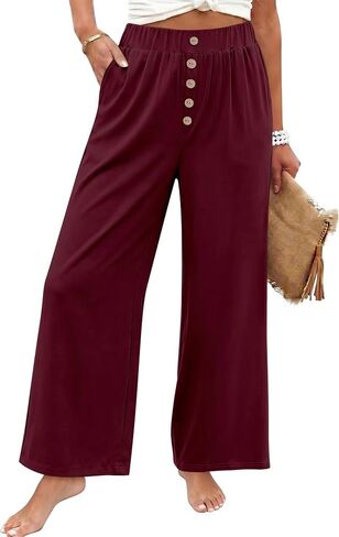 KISSMODA Women's Wide Leg Pants High Elastic Waisted Palazzo Lounge Pants Flowy Trousers with Pockets in Saudi Arabia