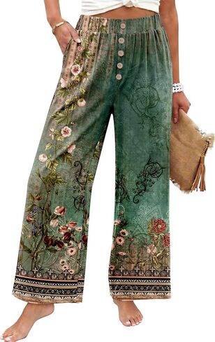 سراويل KISSMODA النسائية واسعة الساق بخصر عالي المرونة Palazzo Lounge Pants سراويل واسعة مع جيوب in Kuwait