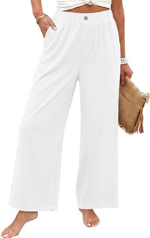 سراويل KISSMODA النسائية واسعة الساق بخصر عالي المرونة Palazzo Lounge Pants سراويل واسعة مع جيوب in Kuwait