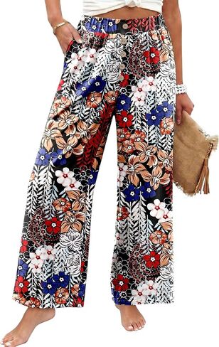 سراويل KISSMODA النسائية واسعة الساق بخصر عالي المرونة Palazzo Lounge Pants سراويل واسعة مع جيوب in Kuwait