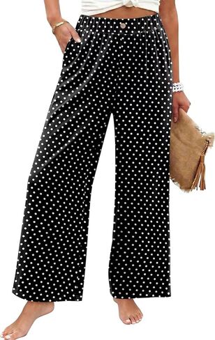 سراويل KISSMODA النسائية واسعة الساق بخصر عالي المرونة Palazzo Lounge Pants سراويل واسعة مع جيوب in Kuwait