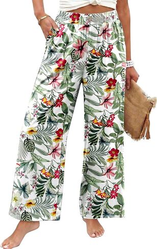 سراويل KISSMODA النسائية واسعة الساق بخصر عالي المرونة Palazzo Lounge Pants سراويل واسعة مع جيوب in Kuwait