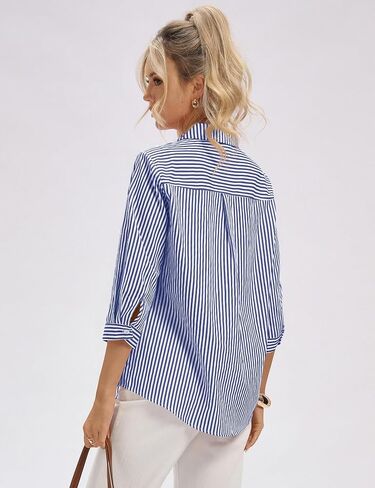 Women’s 3/4 Sleeve Dressy Blouse V-Neck Collared Shirt Business Casual Work Top for Office and Vacation in Kuwait