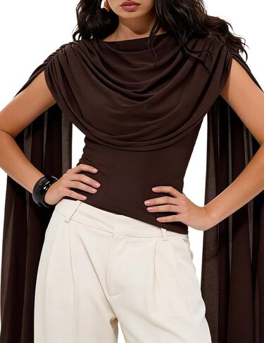 Women's Ruched Asymmetrical Tops Cap Sleeve Cowl Neck Draped Western Top Rodeo Country Concert Birthday Outfits in Saudi Arabia
